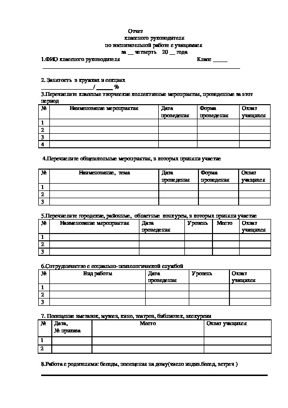 Отчет воспитательной работы за 1 четверть