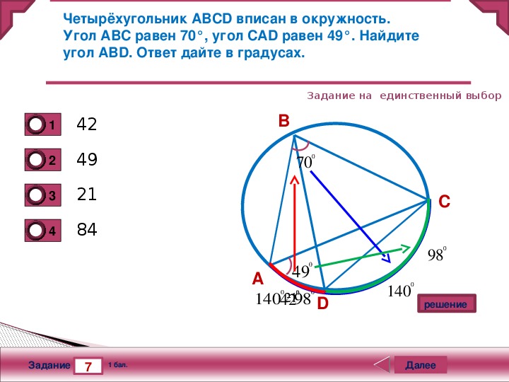 Противоположные углы окружности