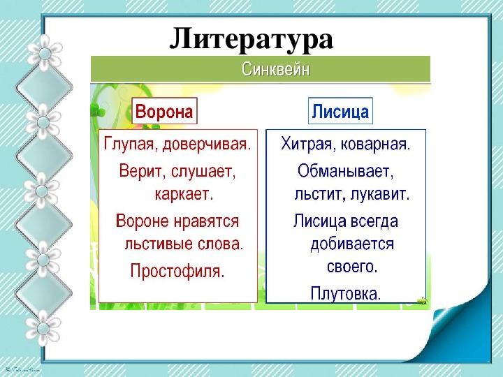 Синквейн образец 3 класс