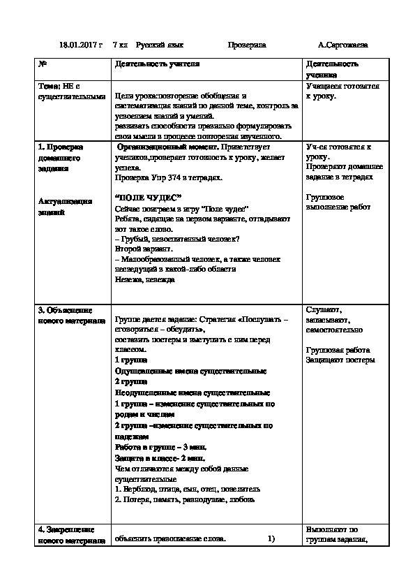 Разработка урока по русскому языку на тему:"НЕ с существительными"