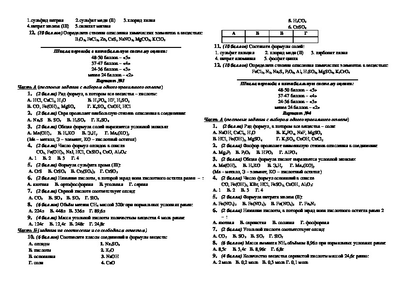 Контрольная 2 химия 8