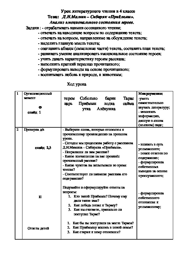 «Приёмыш» читательский дневник