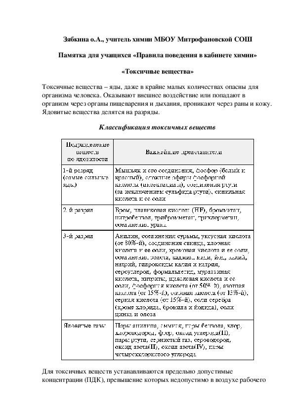 Обложка для материала Памятка для учащихся «Правила поведения в кабинете химии» «Токсичные вещества»