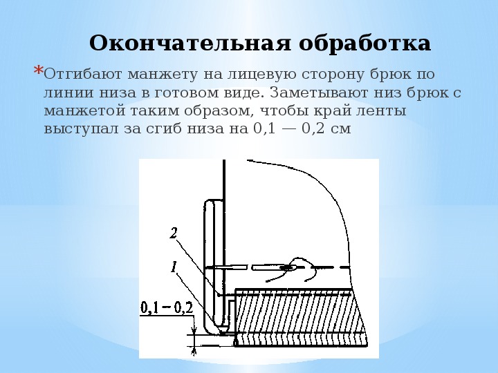 Низа га. Обработка низа брюк. Обработка Нижнего среза брюк. Способы обработки низа брюк. Схема обработки низа брюк.