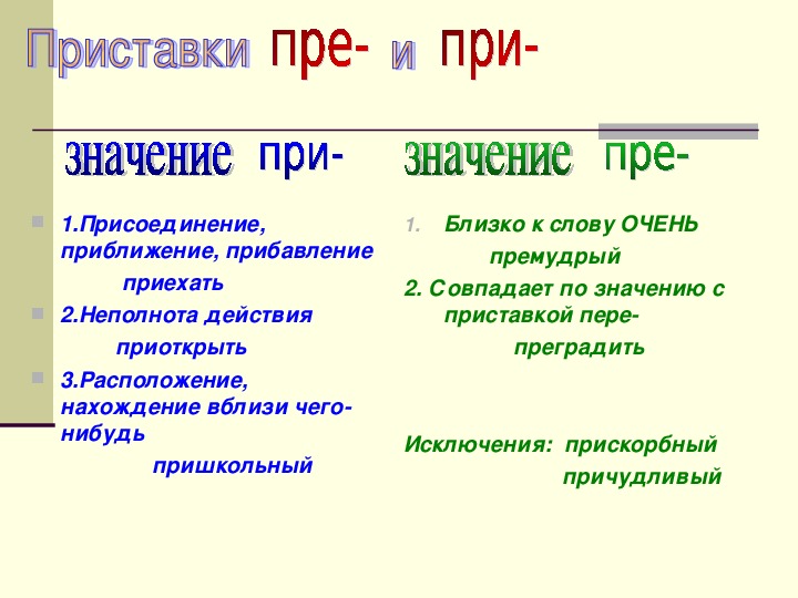 Значение приставки объясни. Присоединение приставка при. При приближение присоединение.