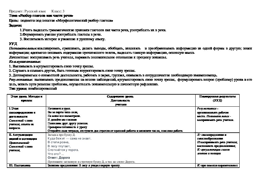 Разбор глагола как часть речи 3 класс образец школа россии