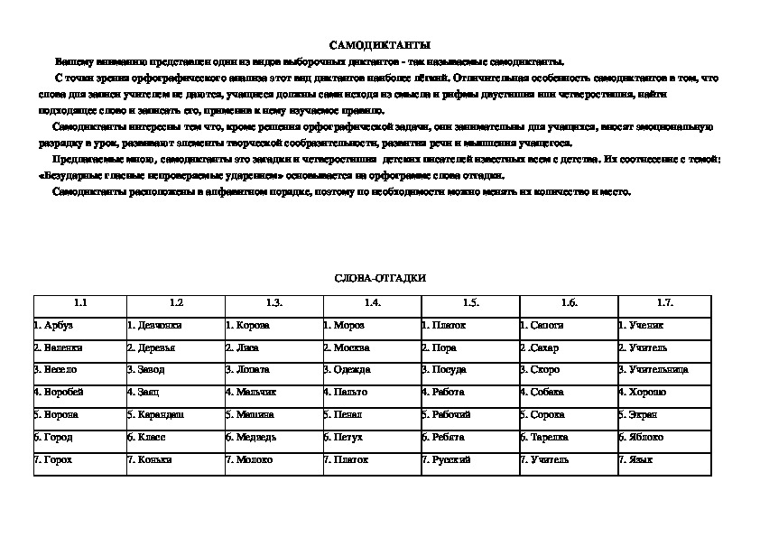 САМОДИКТАНТЫ(4 класс русский язык)