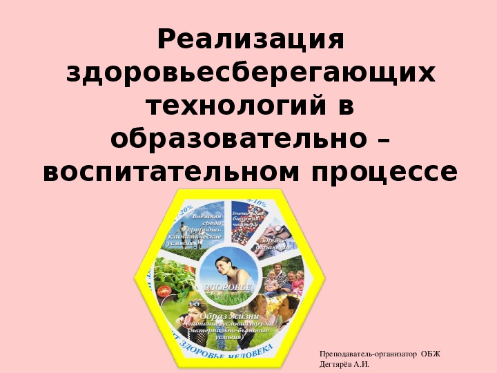 Обложка для материала Презентация. Реализация здоровьесберегающих технологий в образовательно – воспитательном процессе