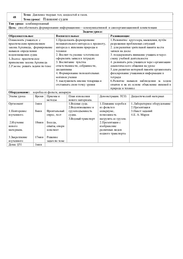 Технологическая карта 7 класс