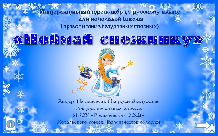 Интерактивный тренажёр по русскому языку для 2 класса  "Поймай снежинку"