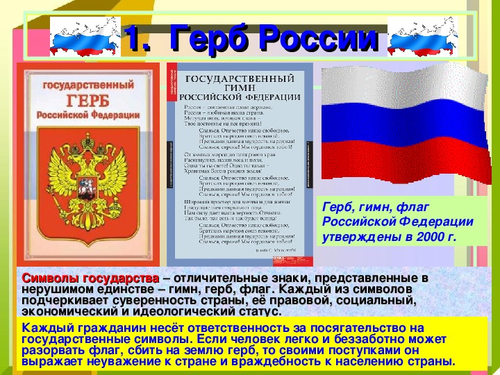 Презентация к уроку государственные символы россии обществознание 5 класс