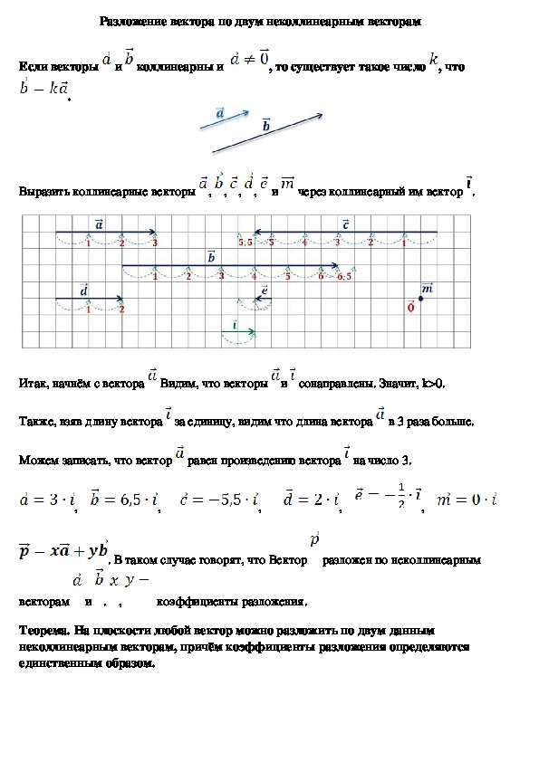 Опорный конспект по геометрии по теме "Разложение вектора по двум неколлинеарным векторам» (9 класс)