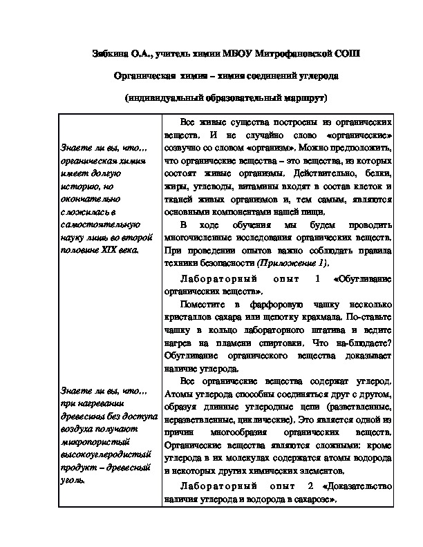 Обложка для материала Органическая  химия – химия соединений углерода (индивидуальный образовательный маршрут)