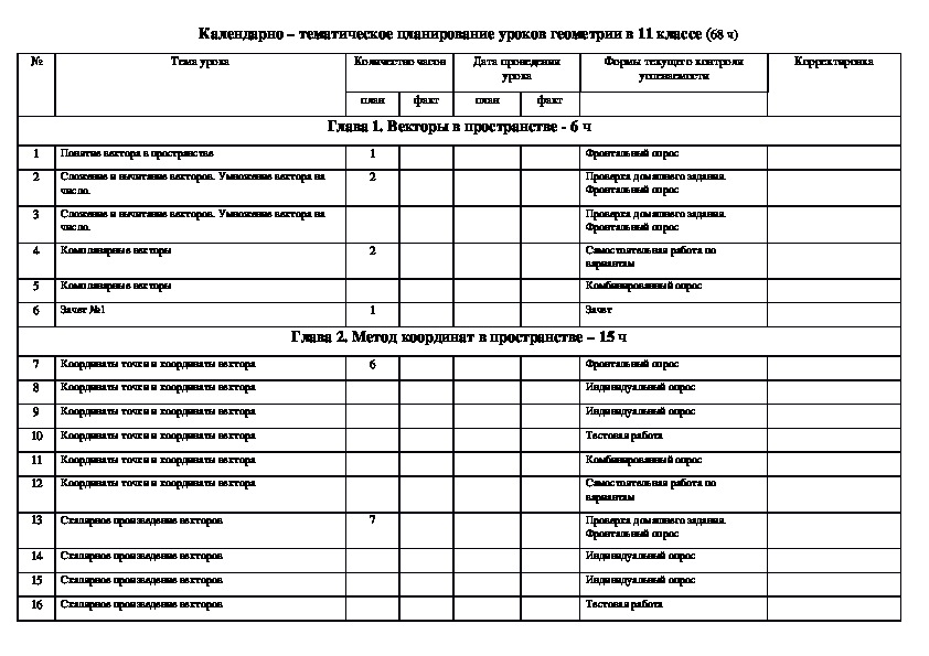 КТП по геометрии 11 класс