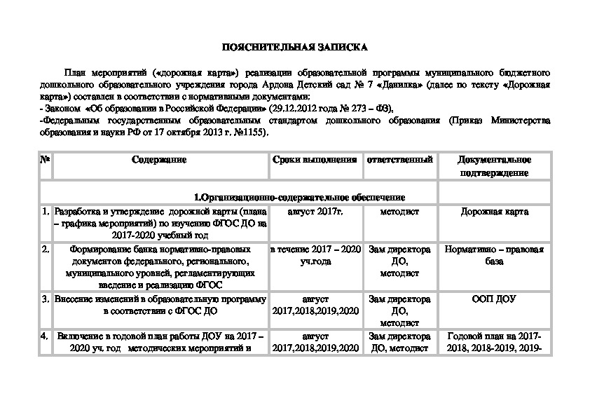 Дорожная карта это план мероприятий образец