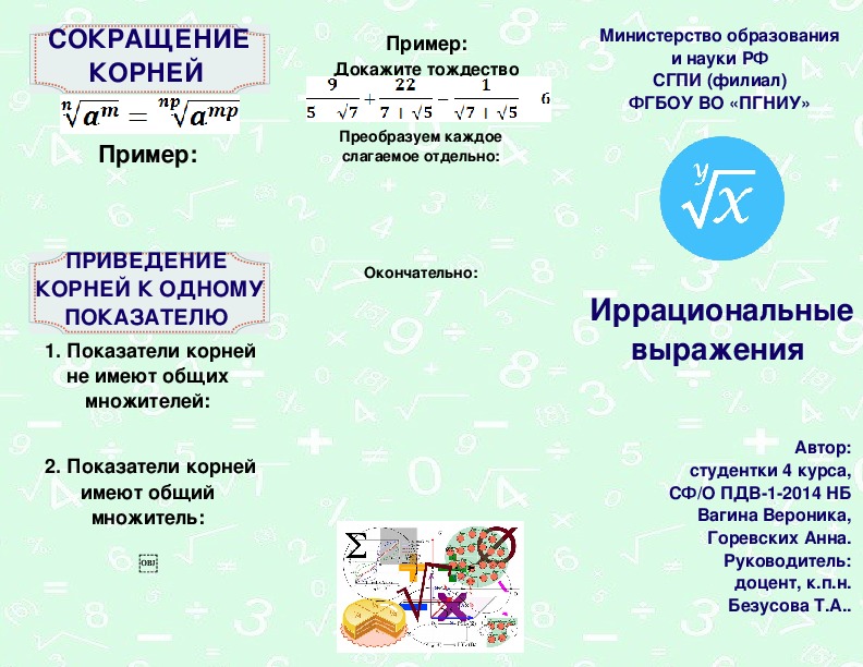 Буклет по математике на тему "Иррациональные выражения" (10-11 класс)