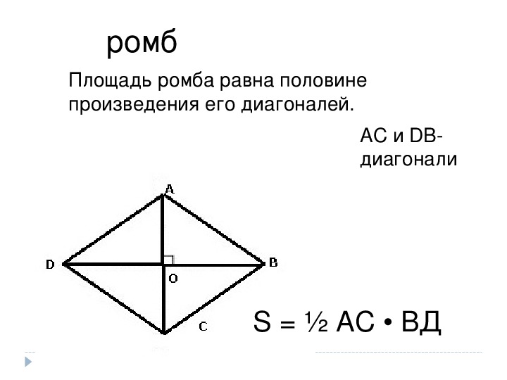 Площадь ромба через диагонали