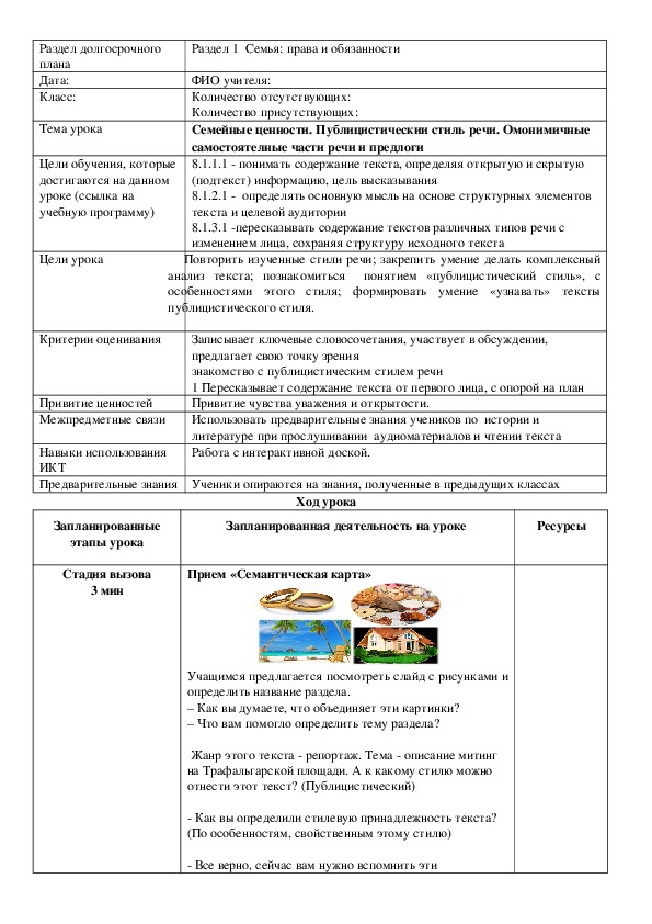 КСП русский язык 8 класс