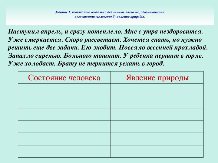 Безличные глаголы 6 класс конспект урока с презентацией