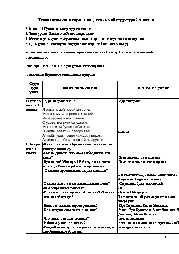 Обложка для материала Технологическая карта занятия "Книги о ребятах-сверстниках" 4 класс