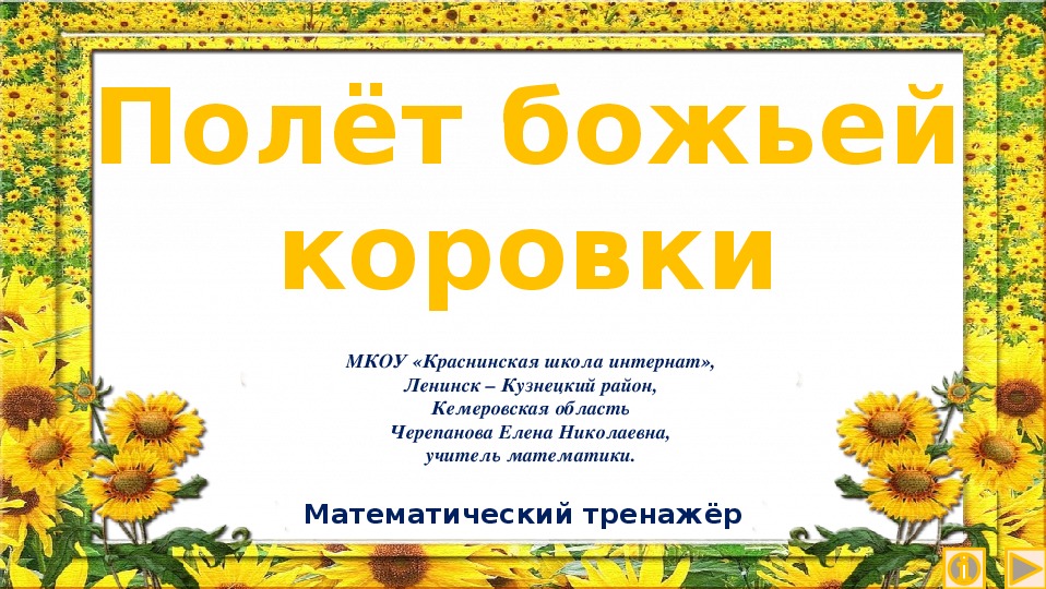 Обложка для материала Презентация по математике "Полёт божьей коровки.  Математический тренажёр"