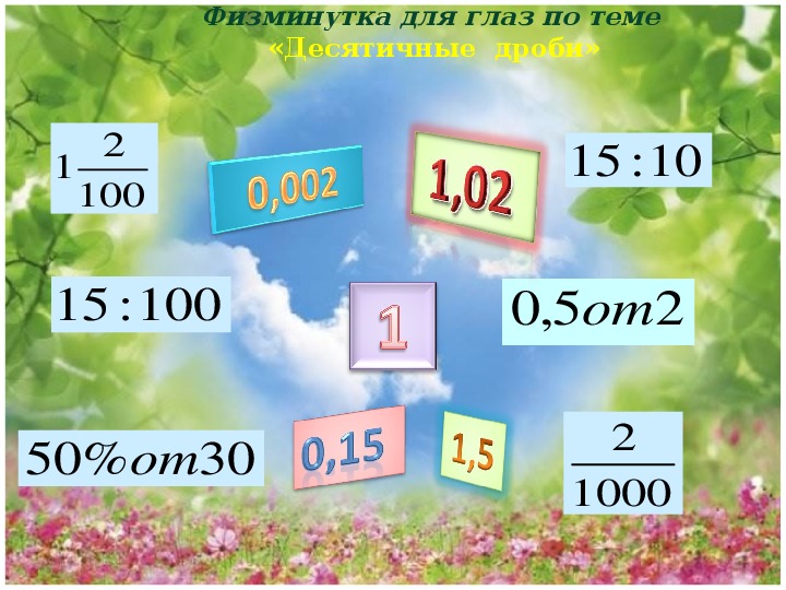 Физминутка для глаз по математике "Десятичные дроби"