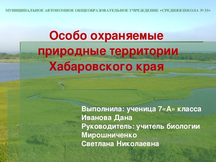 Презентация на тему "Особо охраняемые природные территории Хабаровского края" (7 класс, экология)