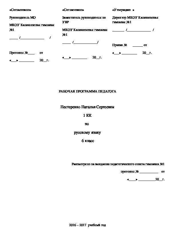 Рабочая программа по русскому языку для 6 класса (по УМК Бабайцевой)