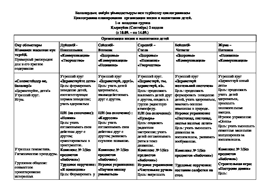 Недельная циклограмма