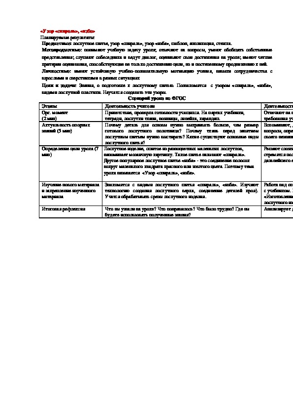 Урок по технологии 5 класс. «Узор «спираль», «изба»