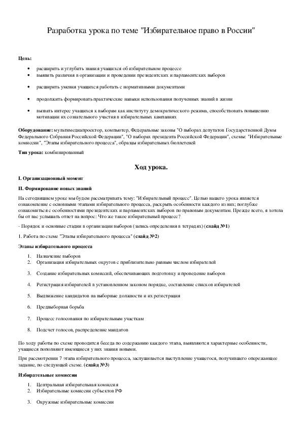 Обложка для материала Разработка урока по теме "Избирательное право в России"