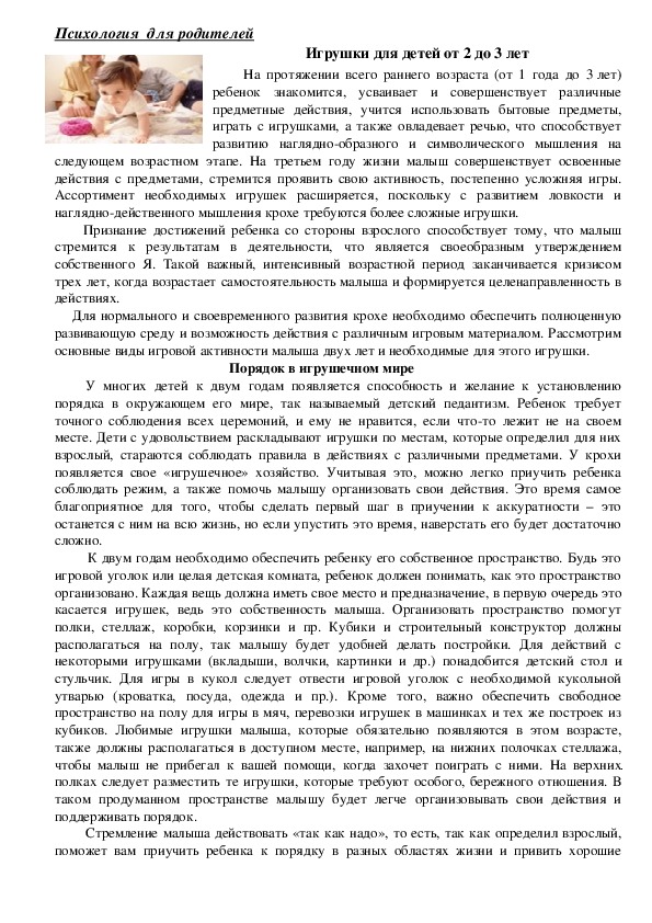 Обложка для материала Консультация для родителей - Игрушки для детей от 2 до 3 лет