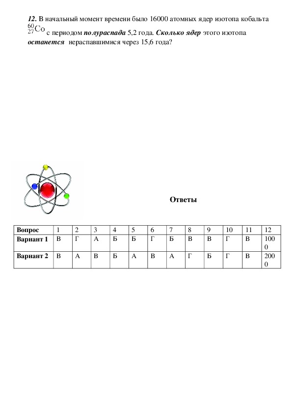 Тест по теме строение атомного ядра