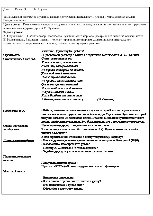 Жизнь и творчество Пушкина. Начало поэтической деятельности. Южная и Михайловская ссылки. Болдинская осень.