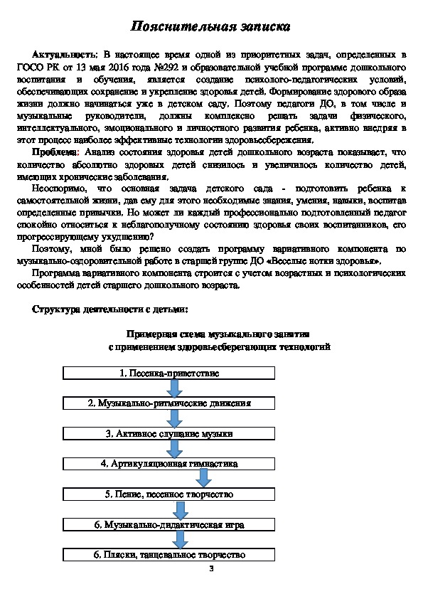 Программа вариативного компонента "Веселые нотки здоровья"