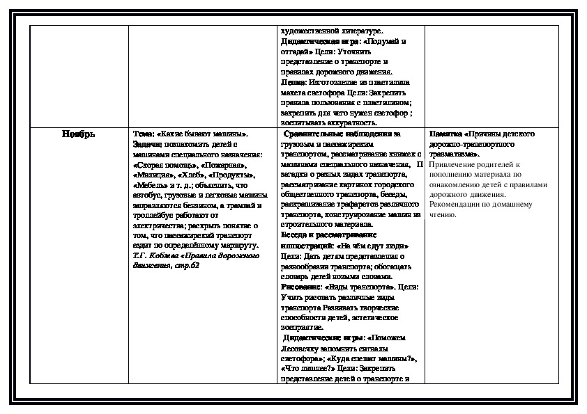 Перспективный план по пдд 1 младшая группа