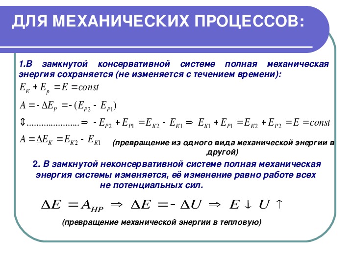 Закон изменения энергии. Механическая энергия замкнутой консервативной системы. Неконсервативная механическая система.