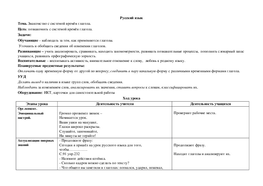 Технологическая карта урока 2 класс что такое глагол