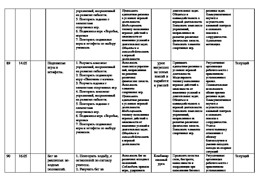 Поурочный план физкультура 5 класс