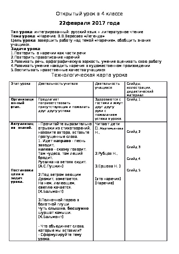 Интегрированный урок. Русский язык и Литература.