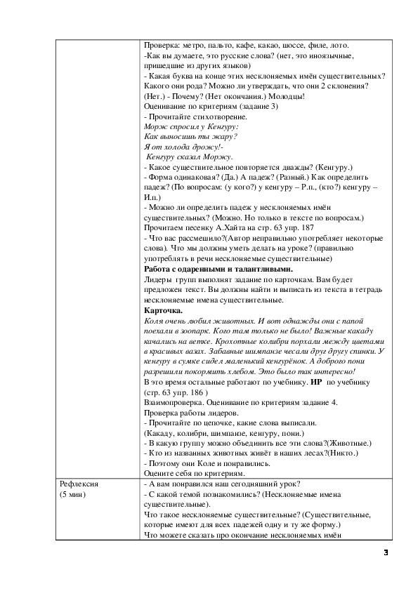 Разработка урока по русскому языку на тему "Неизменяемые имена существительные" (4 класс)