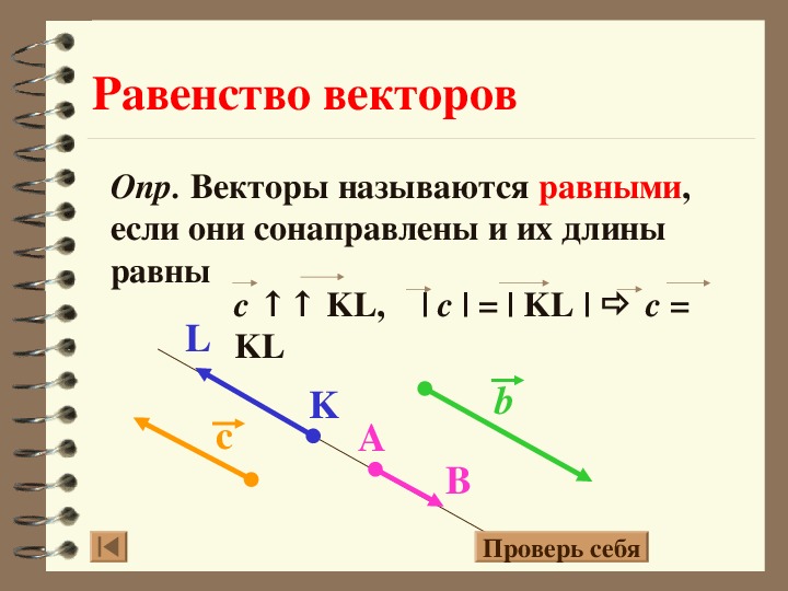 Взаимные вектора. Понятие вектора равенство векторов.