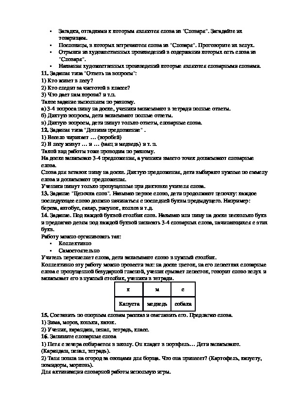 Словарная работа на уроках русского языка в начальных классах.