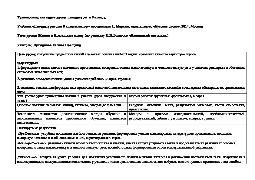 Обложка для материала Урок литературы в 5 классе "Жилин и Костылин в плену"по рассказу Л.Н.Толстого "Кавказский пленник"