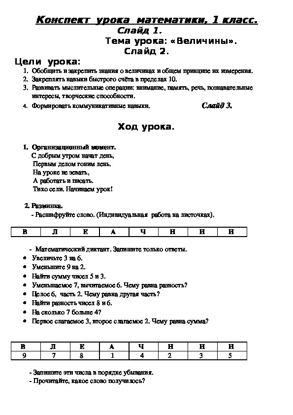 «Величины».