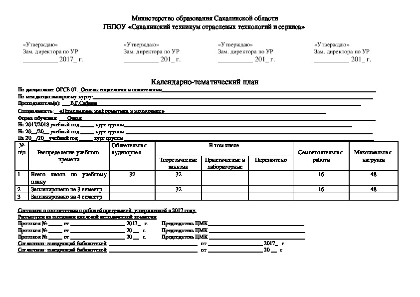 КТП по основам социологии и политологии для СПО