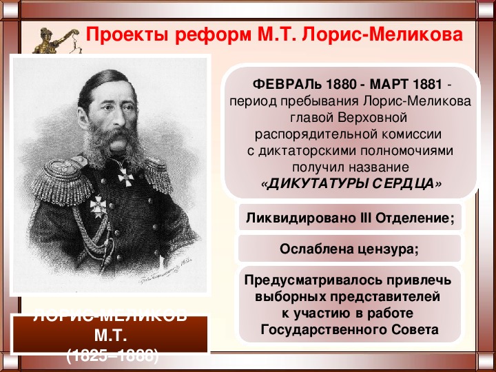 Учреждение верховной распорядительной. Лорис Меликов 1881. Лорис Меликов проект 1881. Лорис Меликов при Александре 2. Верховная распорядительная комиссия Лорис Меликов.