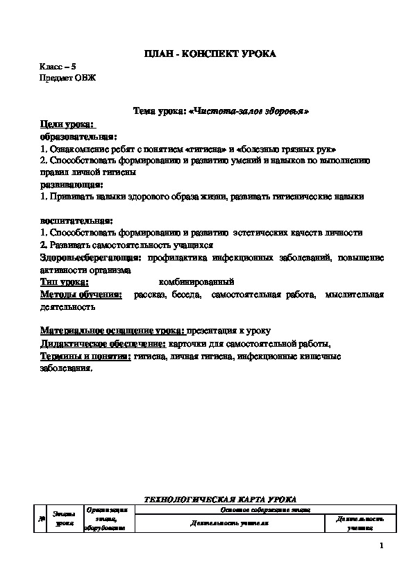 Обложка для материала конспект урока по обж Чистота - залог здоровья 5 класс