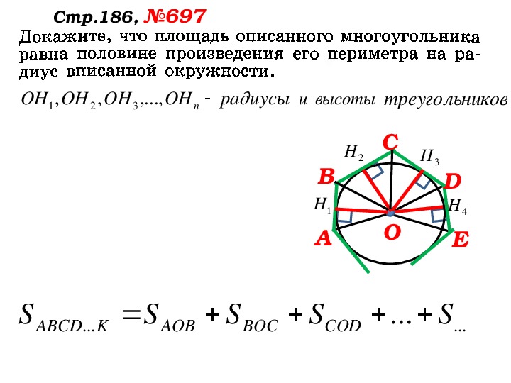 Площадь описанного многоугольника равна. Площадь многоугольника описанного около окружности. Площадь описанного многоугольника. Периметр описанного многоугольника.