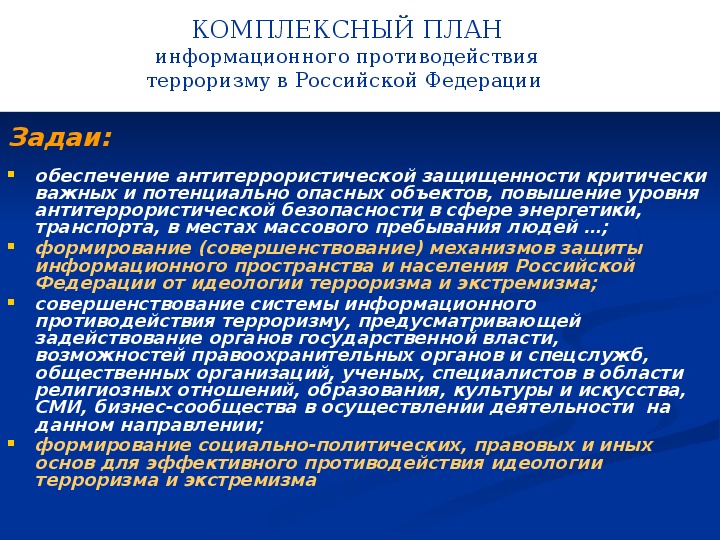 План взаимодействия с силовыми структурами по вопросам противодействия терроризму